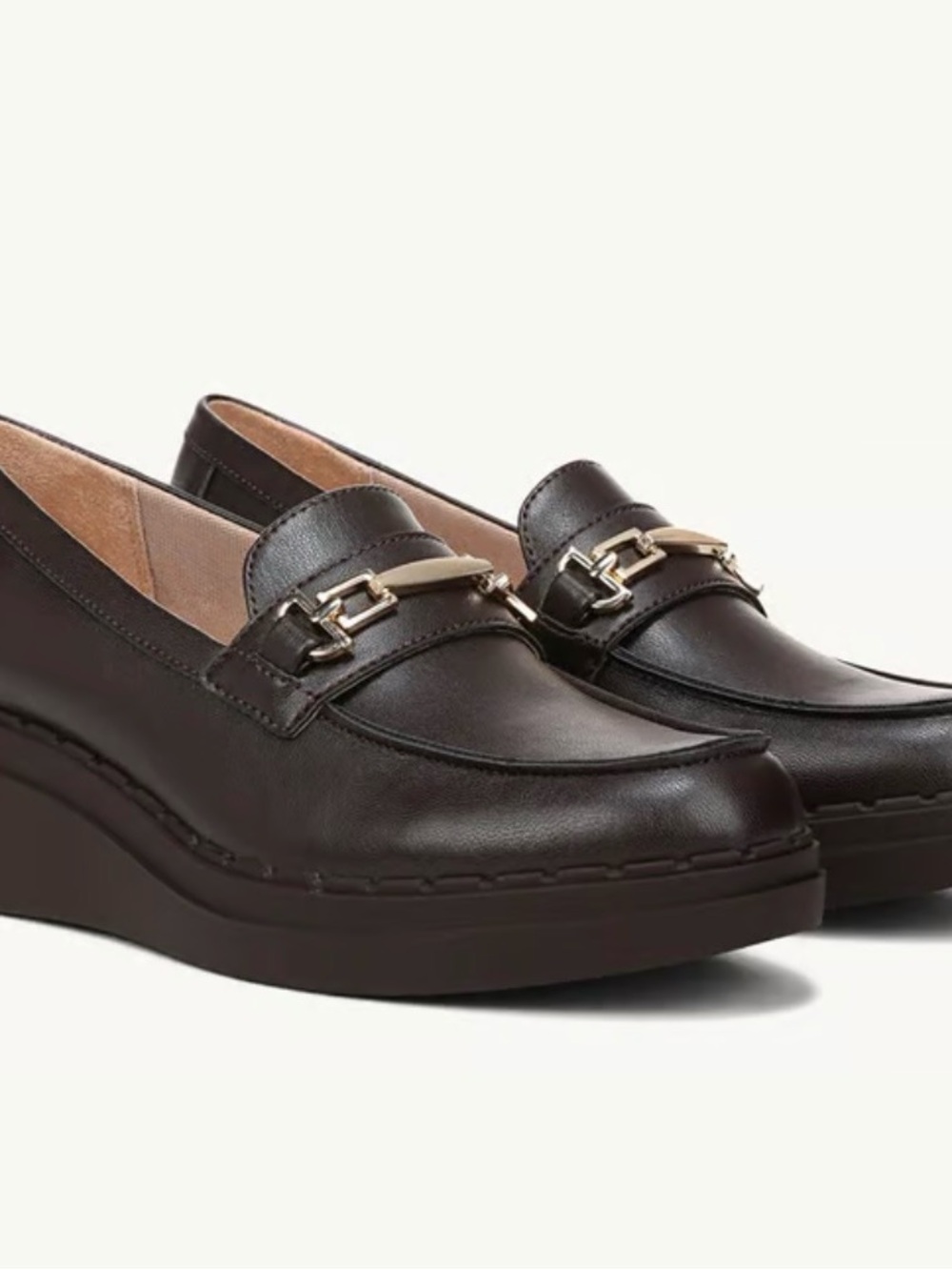 Life Stride Dark Brown Leather Loafers with Gold Tone Bit